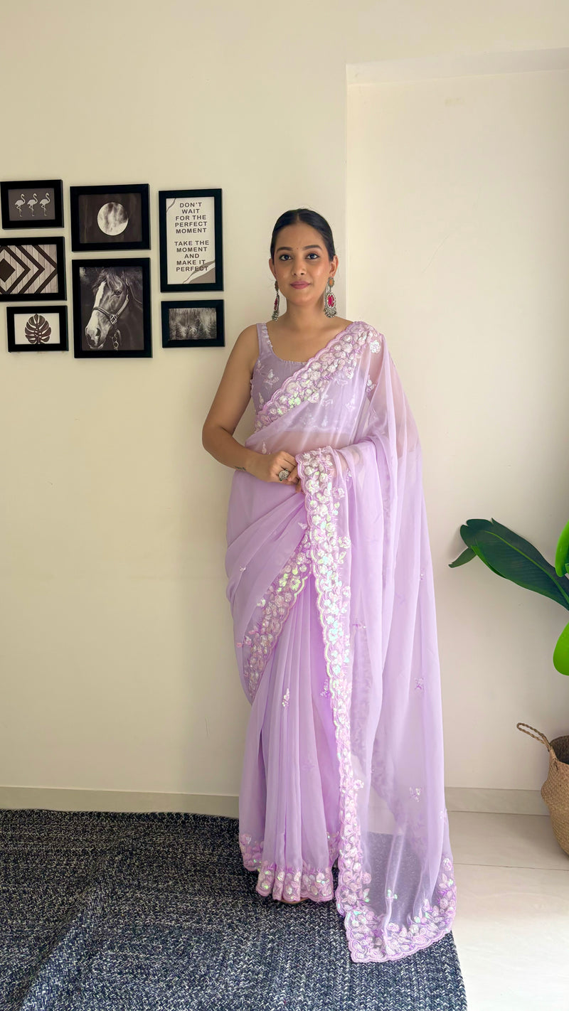 Georgette Pallu Embroidery & Cut Work Saree