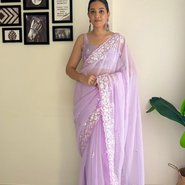 Georgette Pallu Embroidery & Cut Work Saree