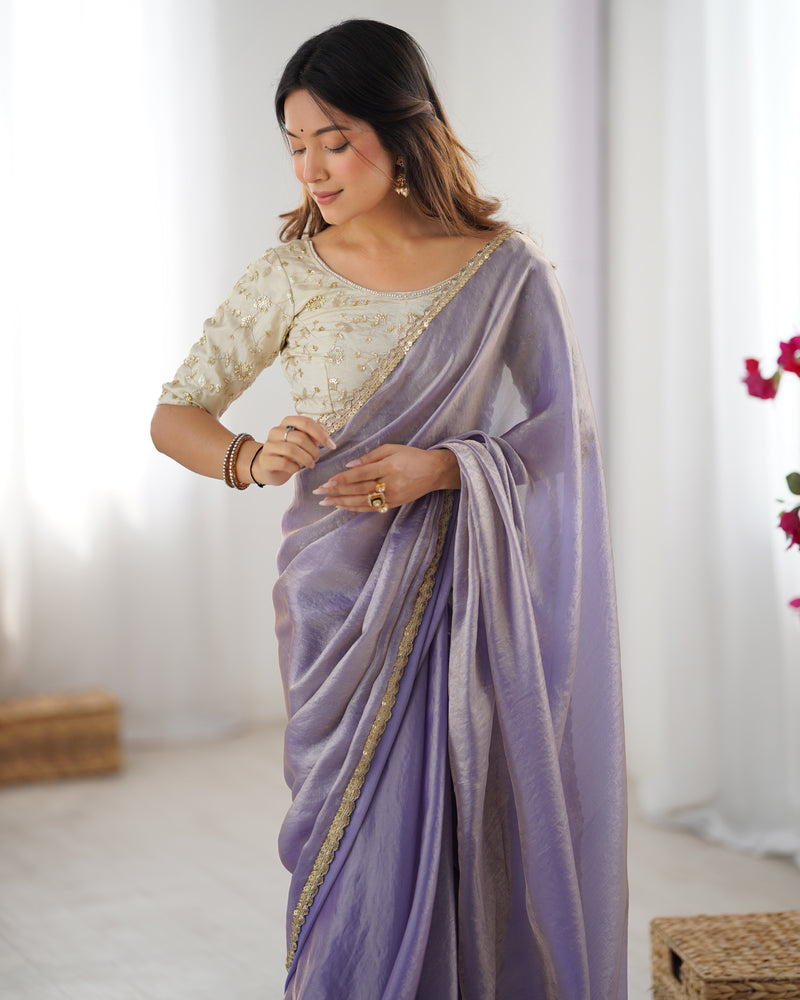 Fendy Satin Saree with Sequin Lace Border