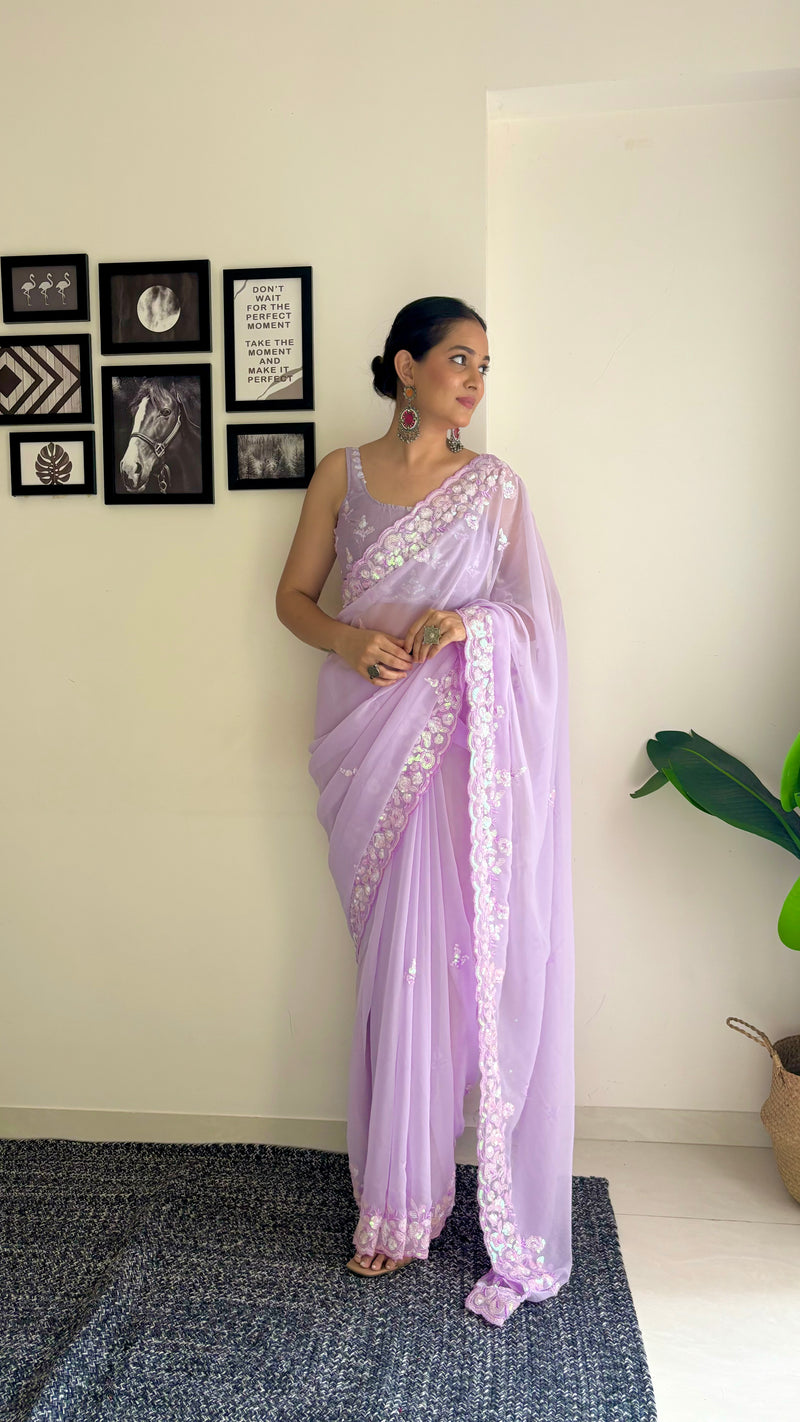 Georgette Pallu Embroidery & Cut Work Saree