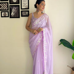 Georgette Pallu Embroidery & Cut Work Saree