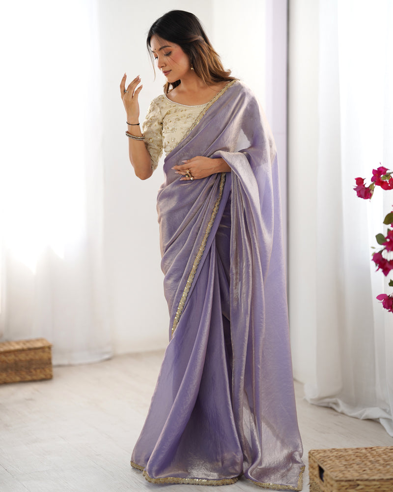 Fendy Satin Saree with Sequin Lace Border