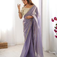 Fendy Satin Saree with Sequin Lace Border