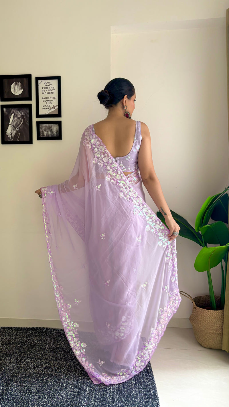 Georgette Pallu Embroidery & Cut Work Saree