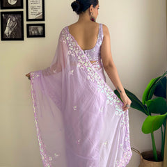 Georgette Pallu Embroidery & Cut Work Saree