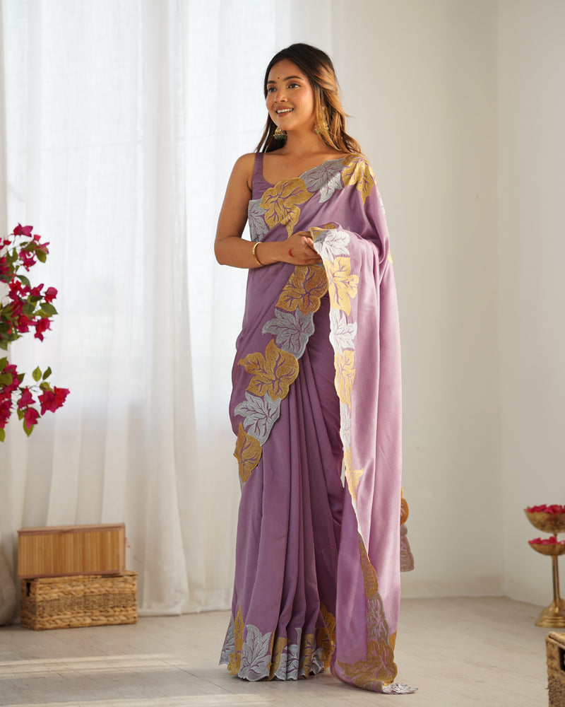 Vichitra Silk Saree with Fine Hand Embroidery