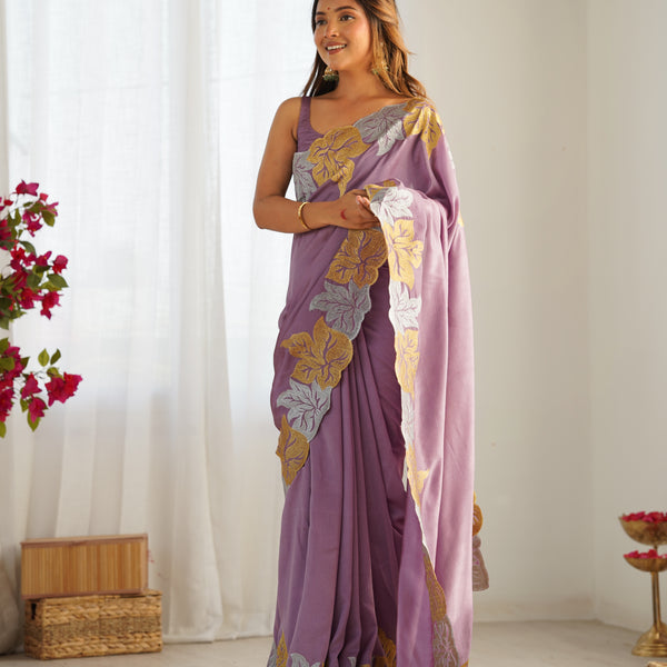 Vichitra Silk Saree with Fine Hand Embroidery
