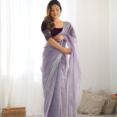 Twill Net with 3mm Sequin & Gold Zari Work Saree