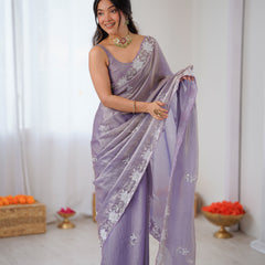 Fendy Satin Silk Saree with Triple Embellishment