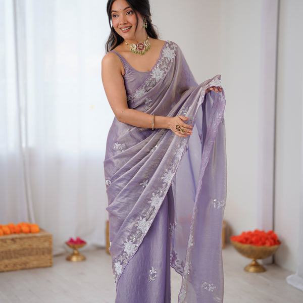 Fendy Satin Silk Saree with Triple Embellishment