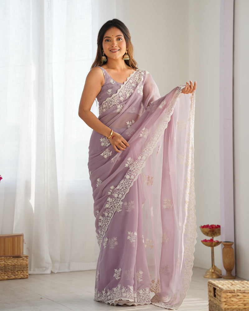 Shimmer Silk with Thread Work & Cut Border Saree