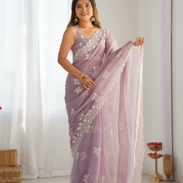 Shimmer Silk with Thread Work & Cut Border Saree