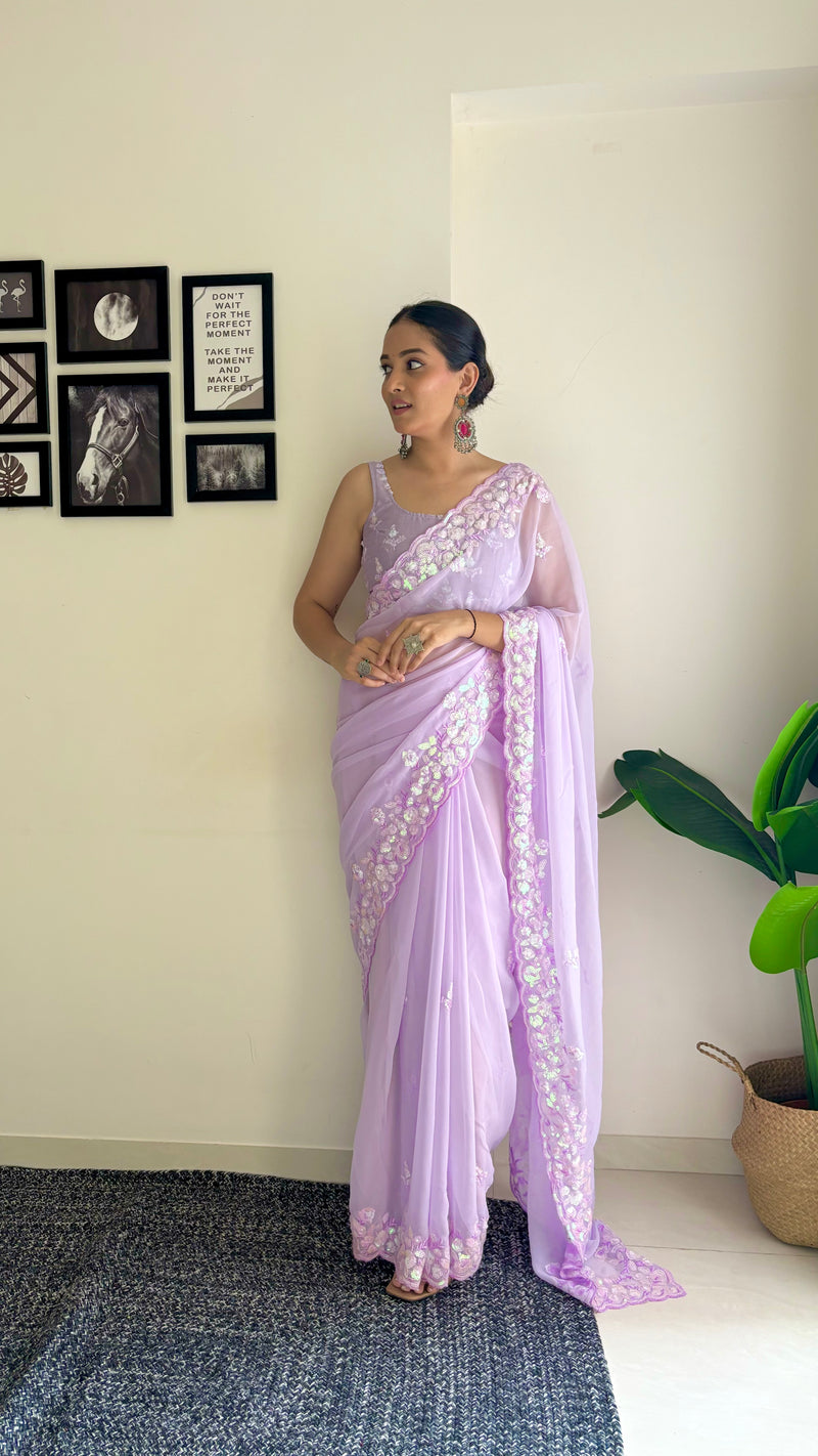 Georgette Pallu Embroidery & Cut Work Saree