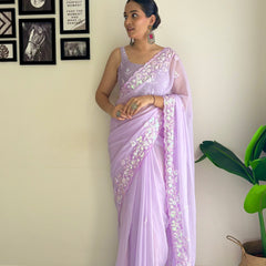 Georgette Pallu Embroidery & Cut Work Saree