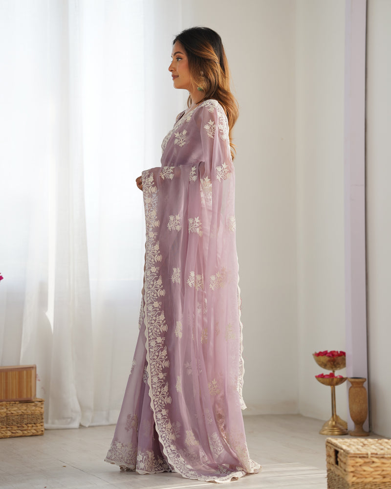 Shimmer Silk with Thread Work & Cut Border Saree