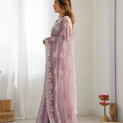 Shimmer Silk with Thread Work & Cut Border Saree