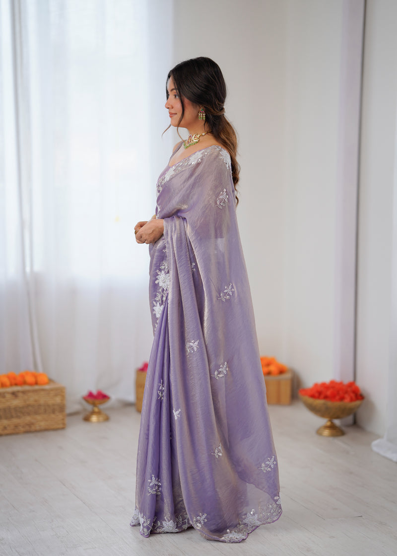 Fendy Satin Silk Saree with Triple Embellishment