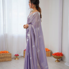 Fendy Satin Silk Saree with Triple Embellishment