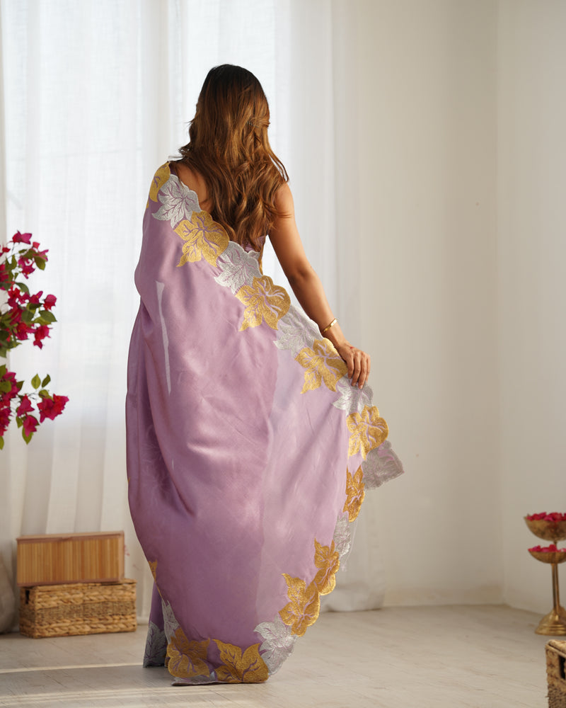 Vichitra Silk Saree with Fine Hand Embroidery