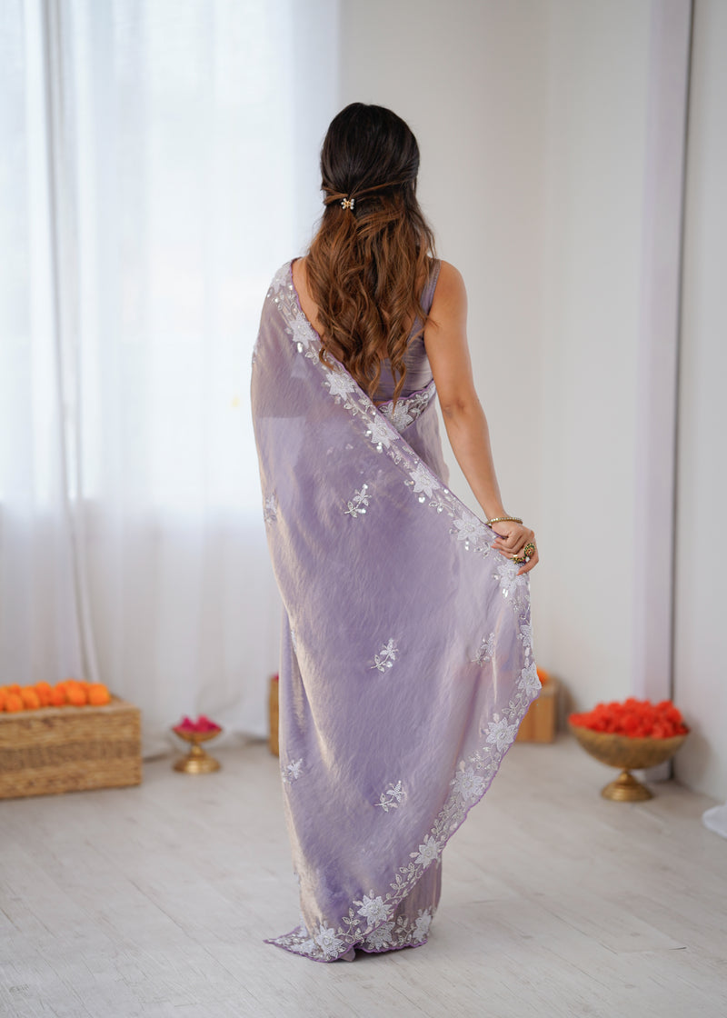 Fendy Satin Silk Saree with Triple Embellishment