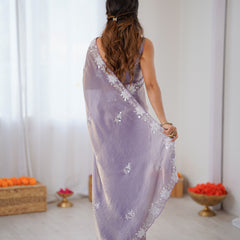 Fendy Satin Silk Saree with Triple Embellishment