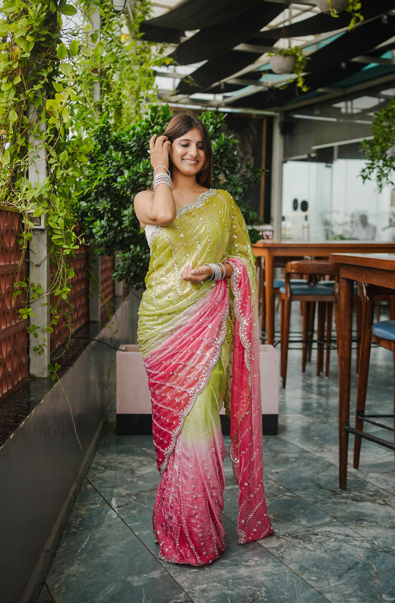 The Luminous Beaded Satin Saree
