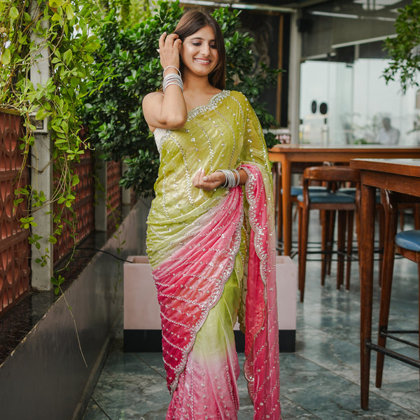 The Luminous Beaded Satin Saree