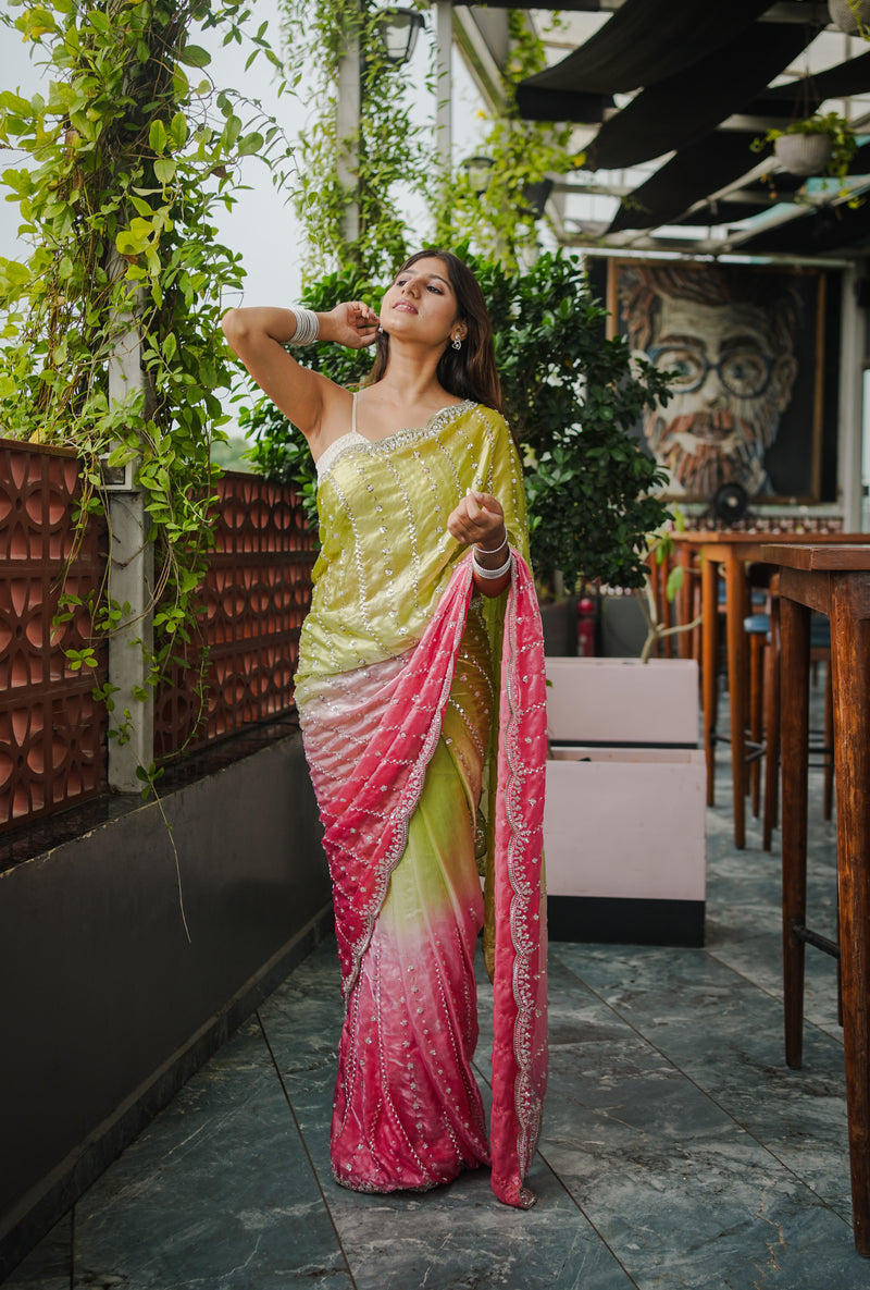 The Luminous Beaded Satin Saree