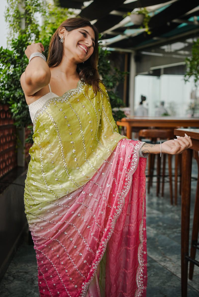The Luminous Beaded Satin Saree