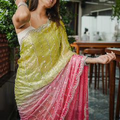 The Luminous Beaded Satin Saree