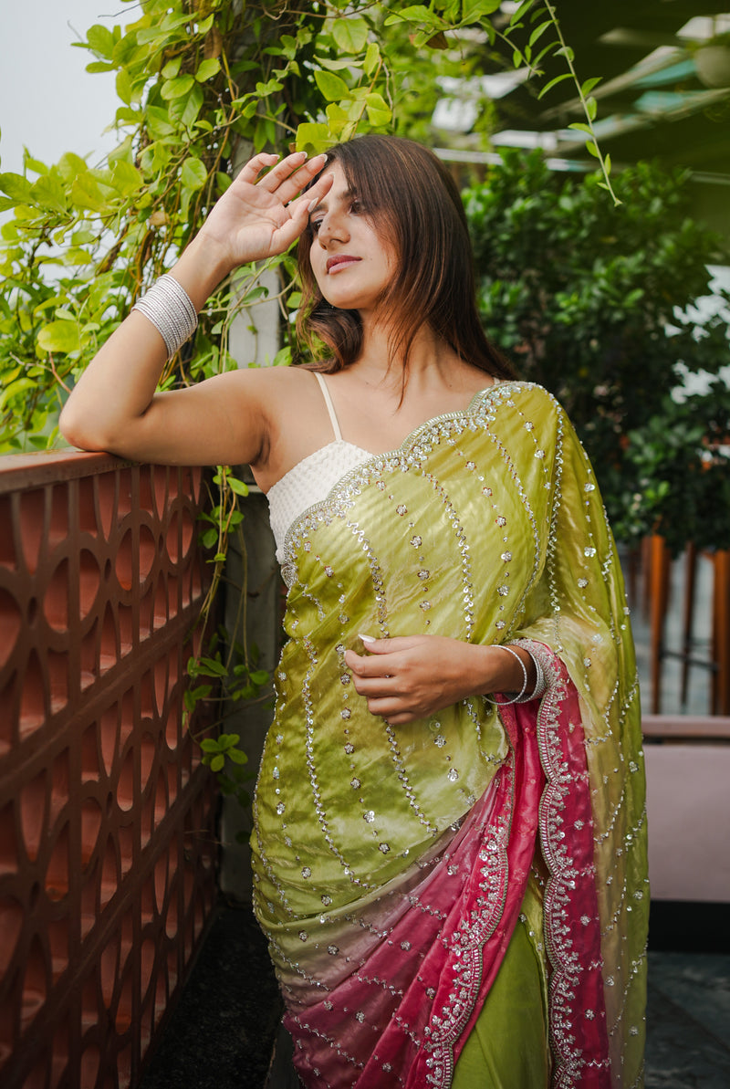 The Luminous Beaded Satin Saree