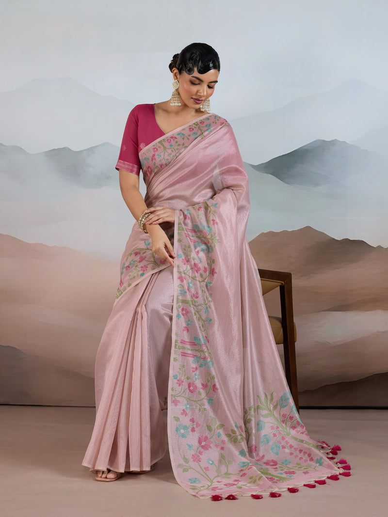 The Handloom Zari Tissue with Brasso Weaving Saree