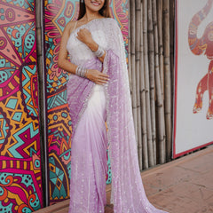 The Luminous Beaded Satin Saree