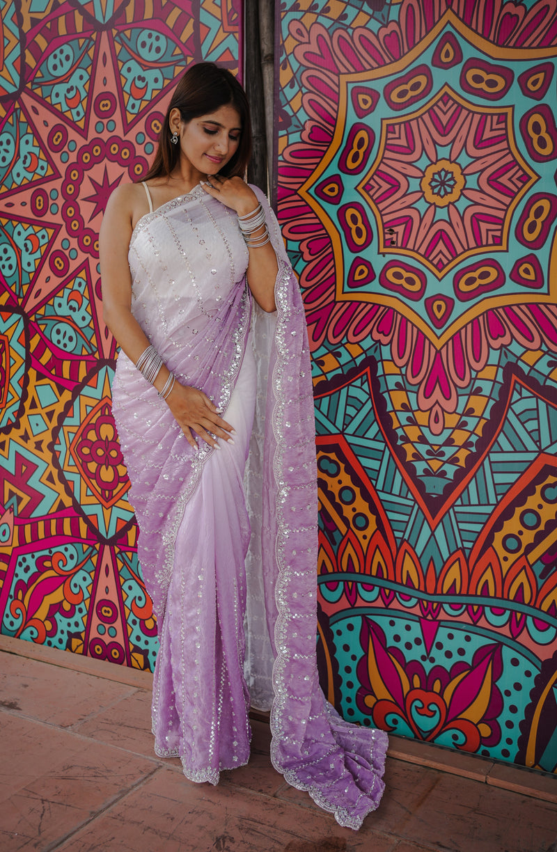 The Luminous Beaded Satin Saree