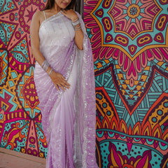 The Luminous Beaded Satin Saree