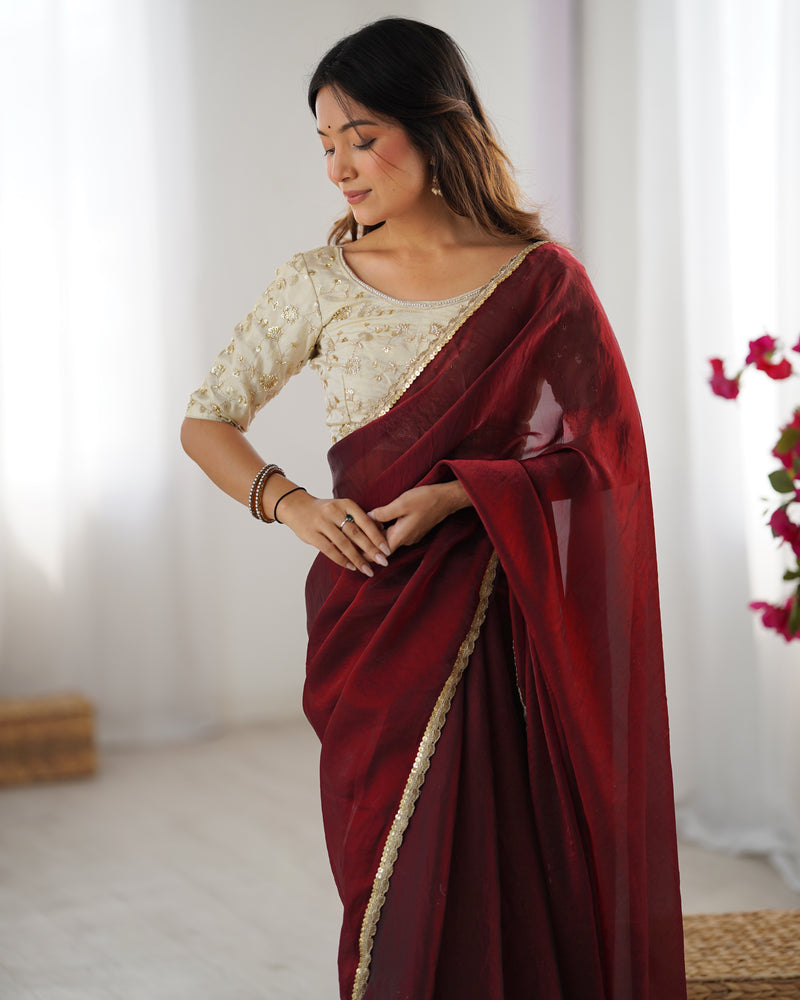 Fendy Satin Saree with Sequin Lace Border