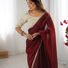 Fendy Satin Saree with Sequin Lace Border