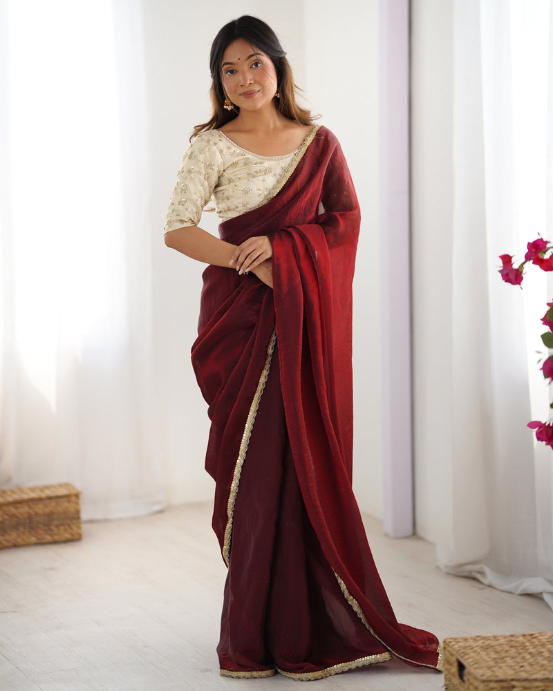 Fendy Satin Saree with Sequin Lace Border