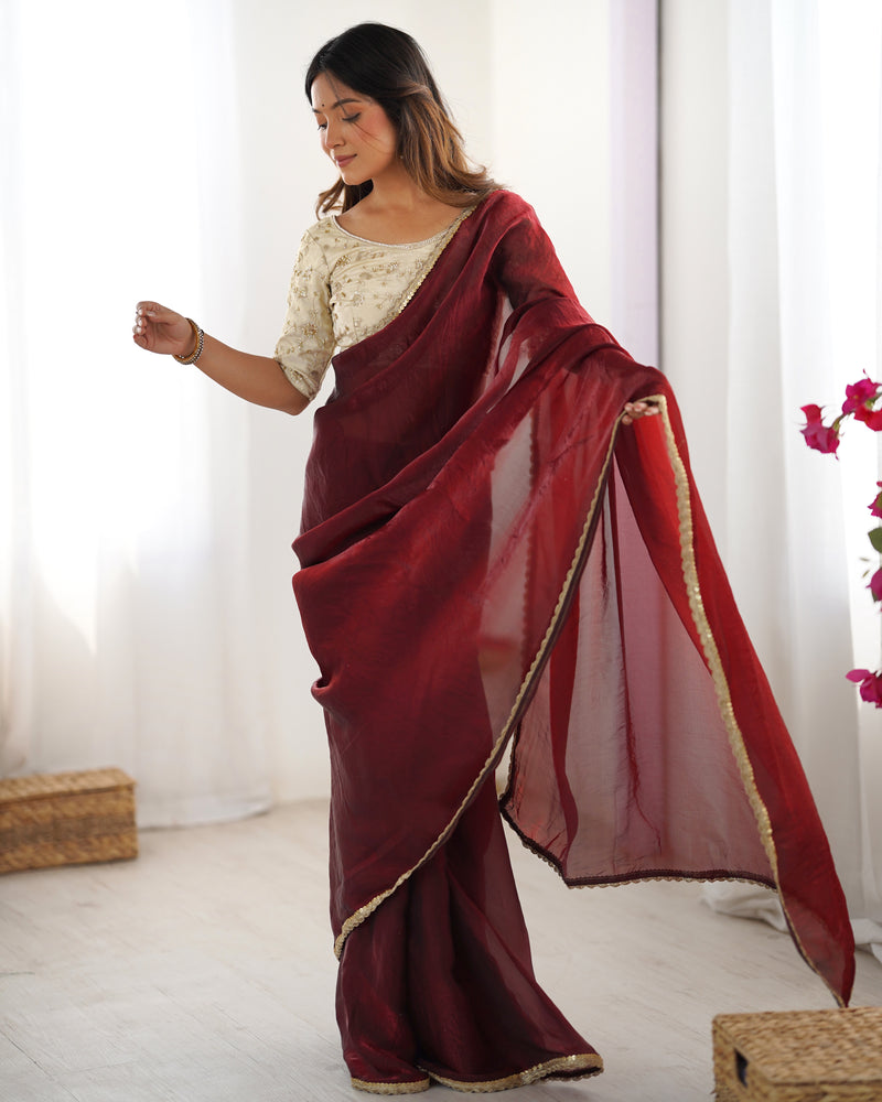 Fendy Satin Saree with Sequin Lace Border