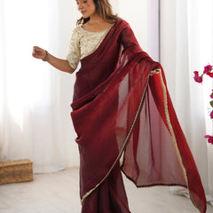 Fendy Satin Saree with Sequin Lace Border