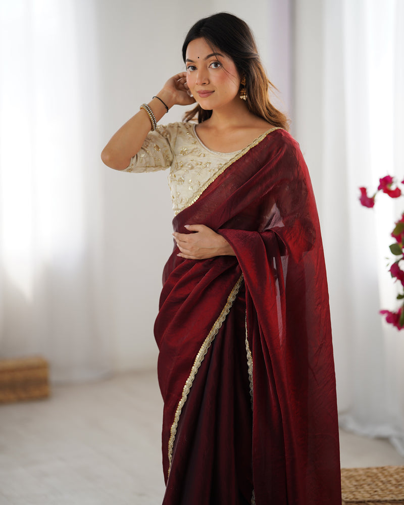 Fendy Satin Saree with Sequin Lace Border