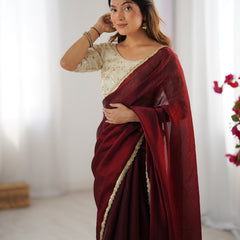 Fendy Satin Saree with Sequin Lace Border