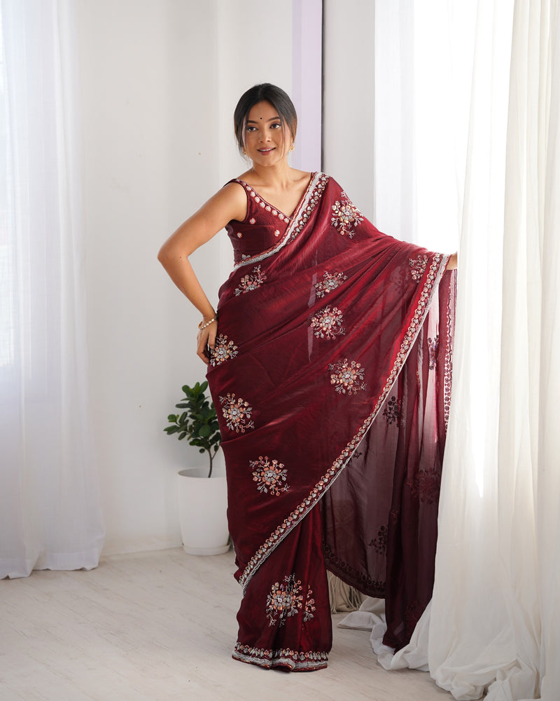 Space Silk with Original Beads Work Saree