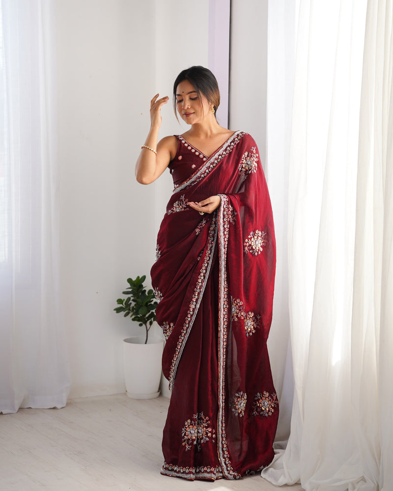 Space Silk with Original Beads Work Saree