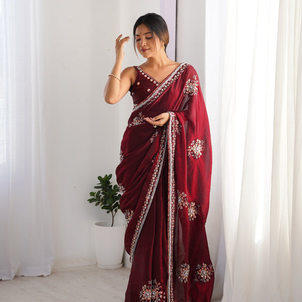 Space Silk with Original Beads Work Saree