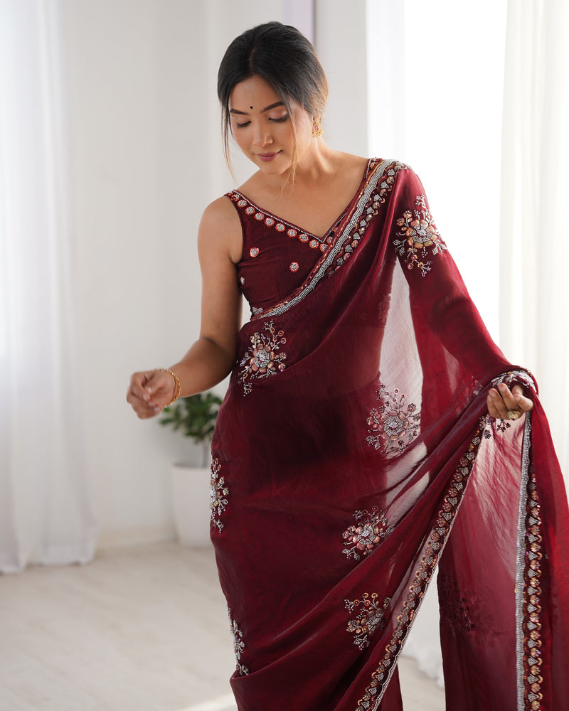 Space Silk with Original Beads Work Saree