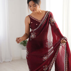 Space Silk with Original Beads Work Saree