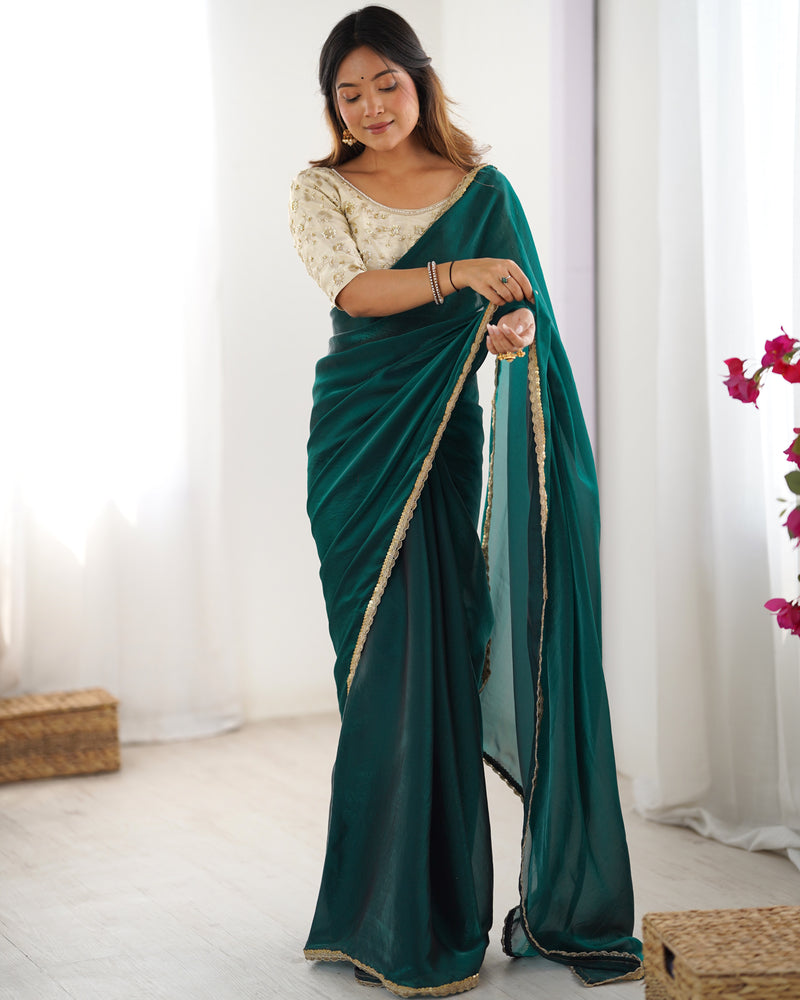 Fendy Satin Saree with Sequin Lace Border
