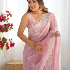 Shimmer Silk with Thread Work & Cut Border Saree