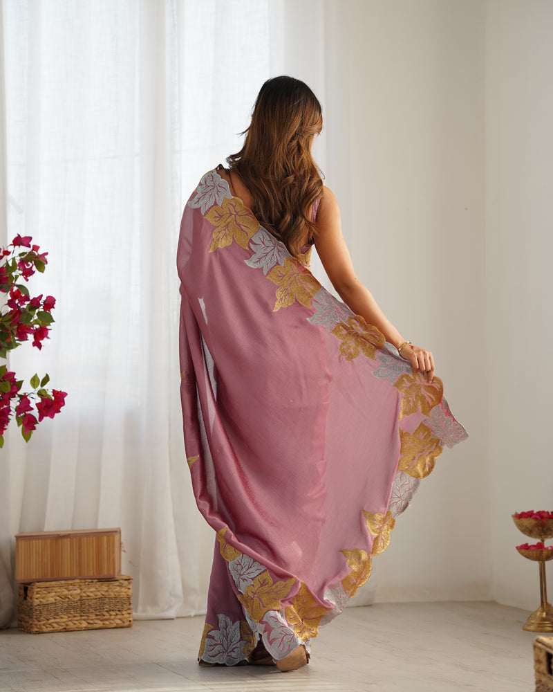 Vichitra Silk Saree with Fine Hand Embroidery